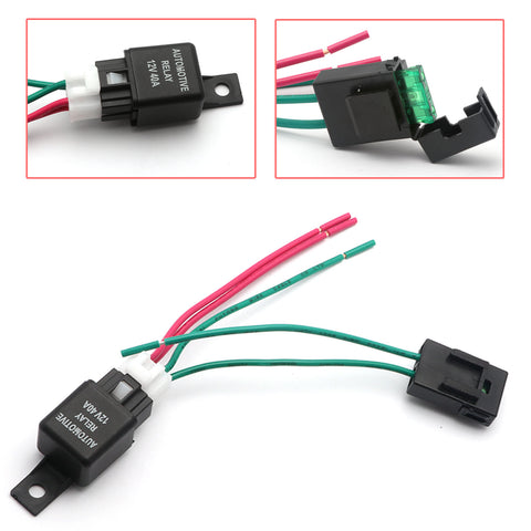 12V 30A 4-pin SPDT Relay w/Base, Fuse Box and Wiring Pigtails, Compatible with All Cars Trucks SUV Off-Road Vehicles
