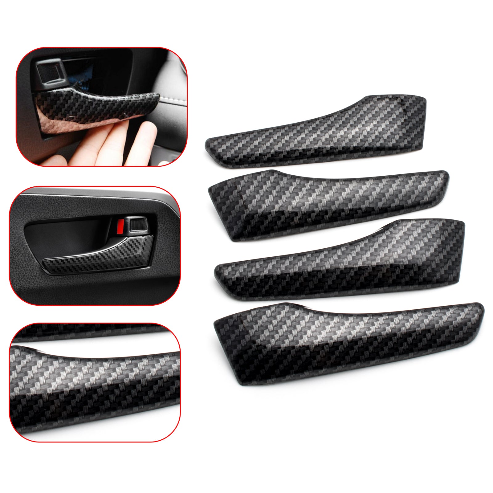 4pcs Carbon Fiber Style Car Inner Door Handle Cover Trim Protector for