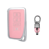 Pink Soft TPU Leather Full Protect Smart Key Fob Cover w/Keychain For Lexus EX RX NX GS IS