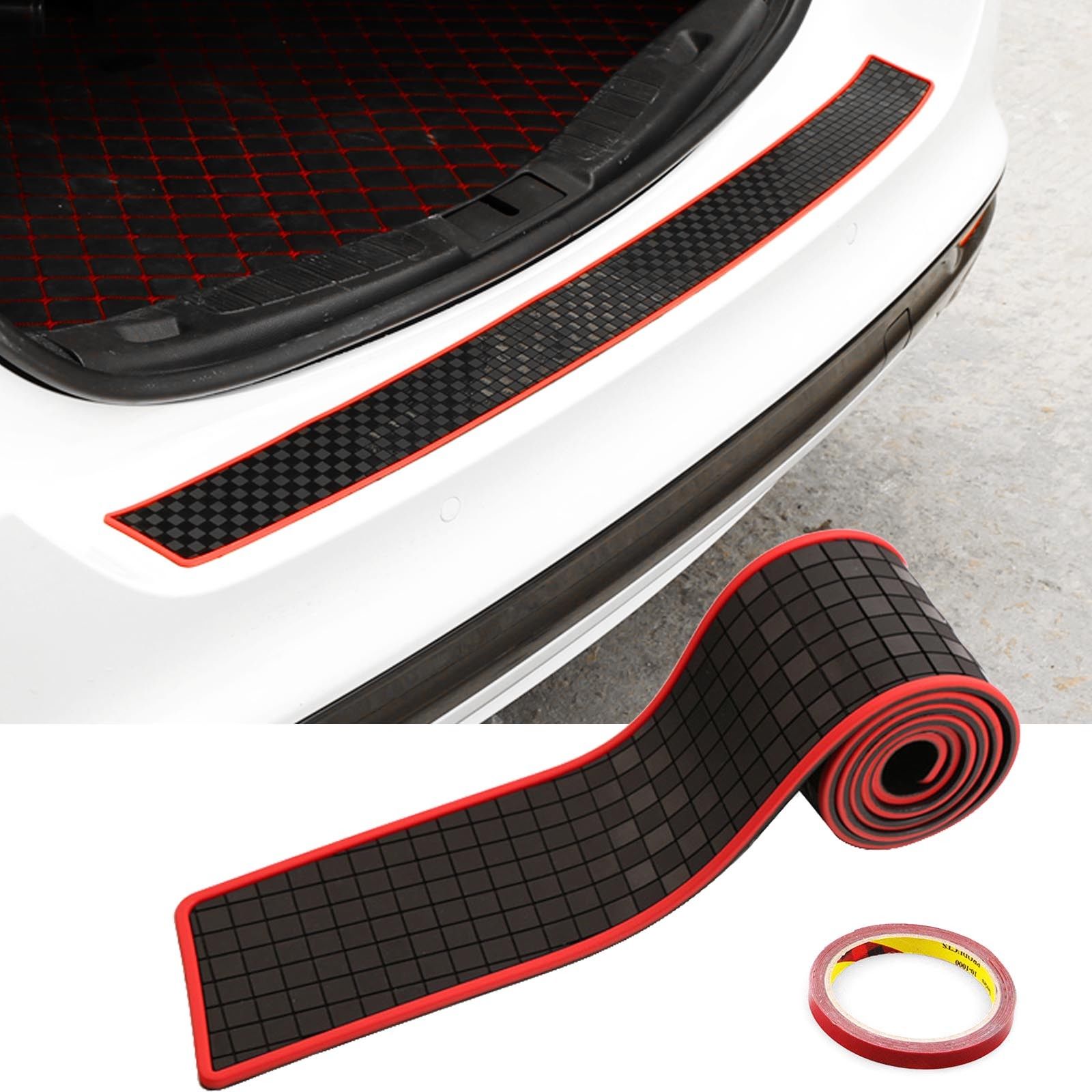 Rubber Auto Rear Bumper Guard Protector Trim Mosaic Checked Grid Pad S