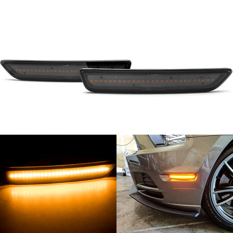 2x Smoked Lens Amber / White LED Front Side Marker Light Lamp Kit for Ford Mustang 2010-2014, Direct Replace, Super Bright 27-SMD