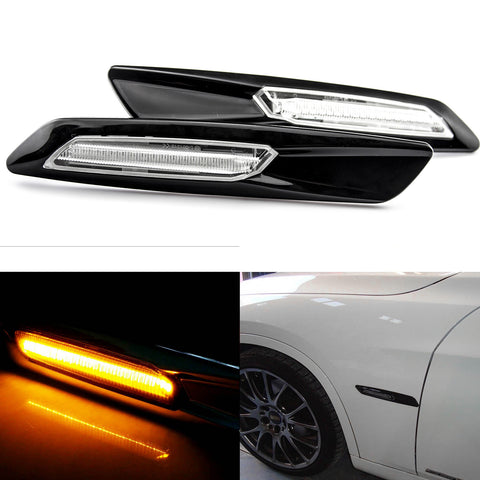 Amber LED Side Marker Light Lamp Assembly for BMW 1 3 5 Series F30 E81, Smoked/ Chrome Silver Housing
