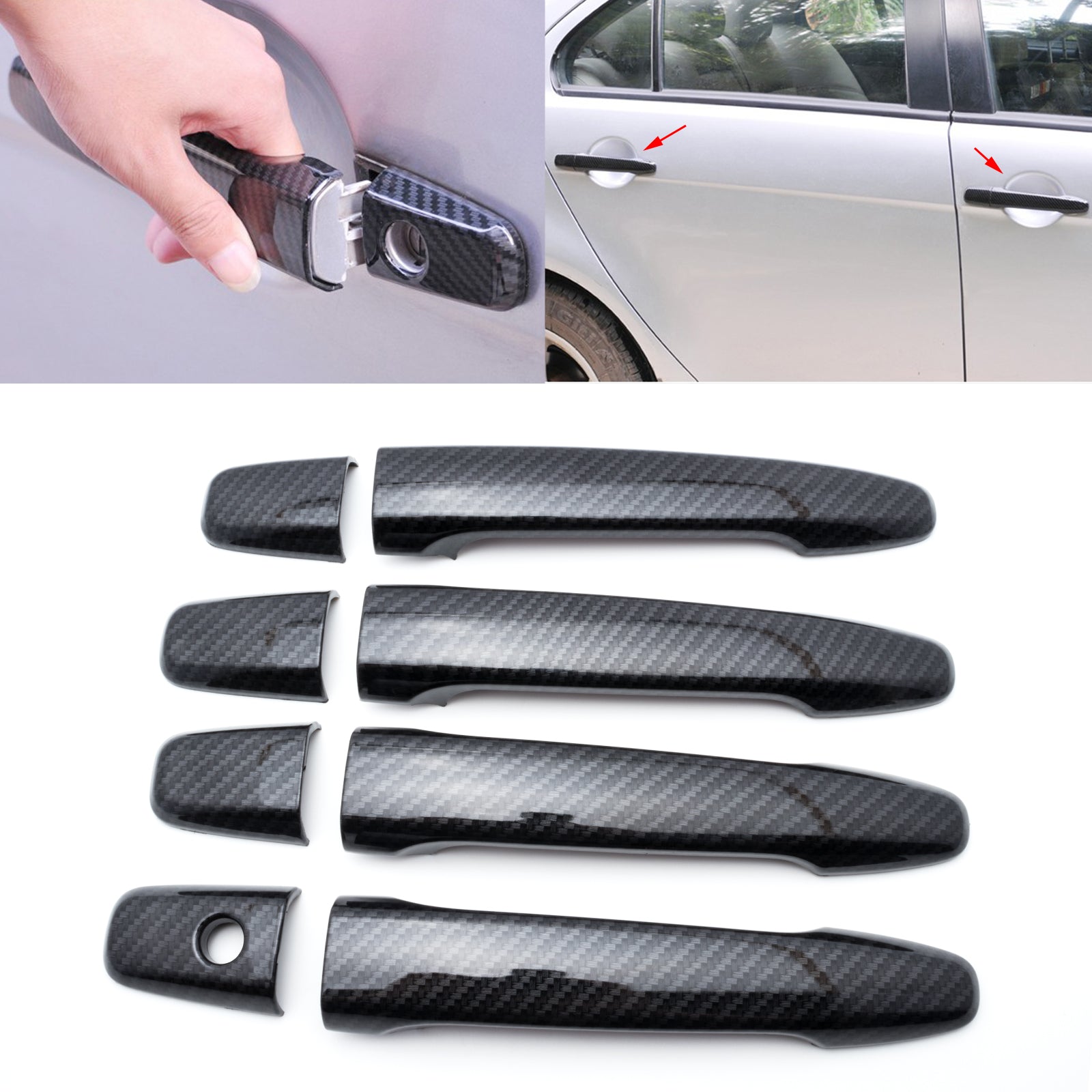 New Carbon Fiber Style Side Door Handle Cover Protector Trim for Mitsu