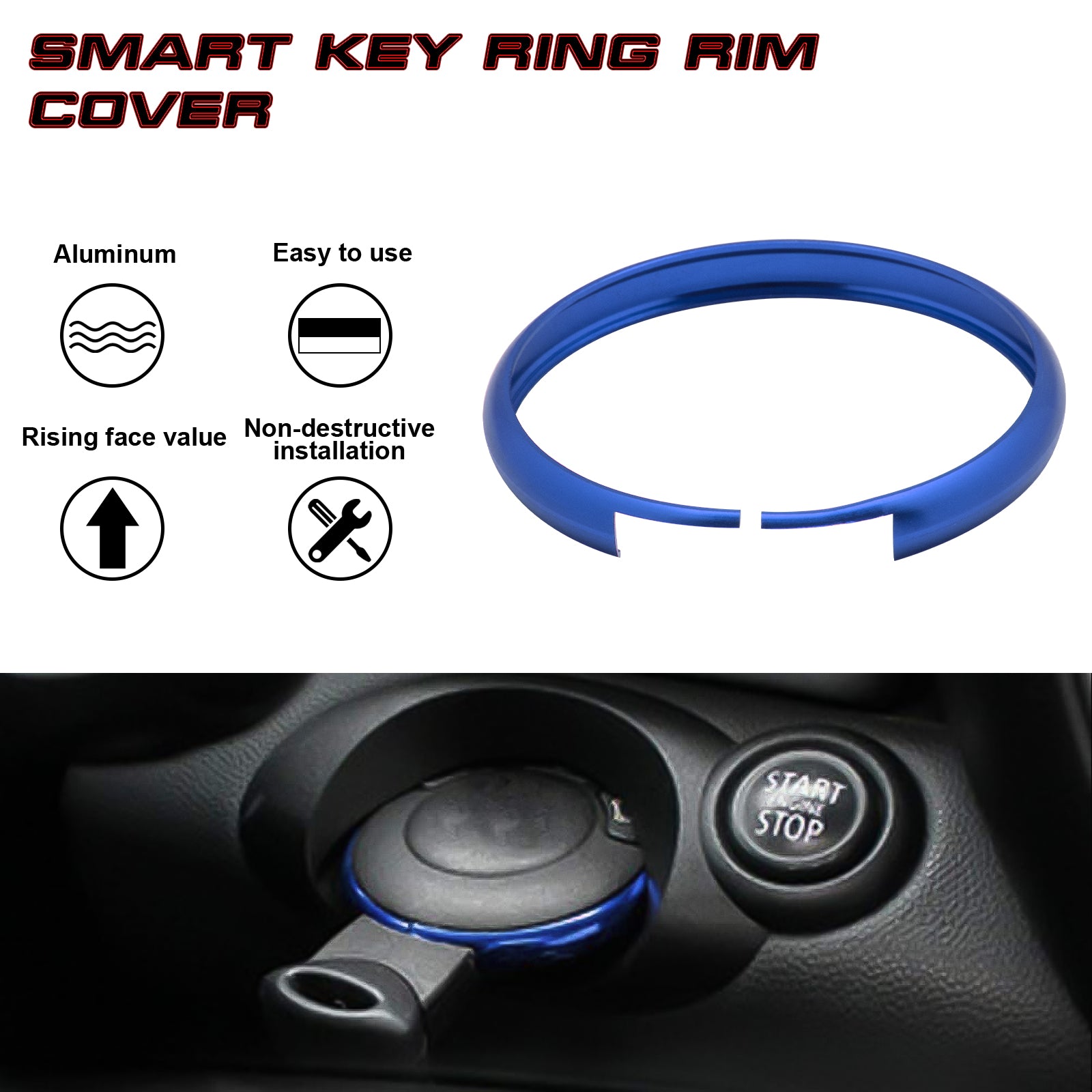 Big Rim Cover Usb Key Blue Aluminum Remote Control Key Ring Rim Surrounding For Mini Cooper ...
