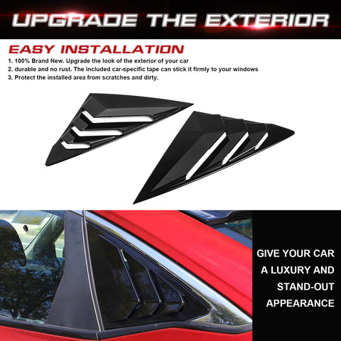 Pair Quarter Window Louver Cover Trim For Honda Civic 11th 2022 Side Gloss Black