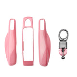 Gloss Pink ABS Smart Key Fob Cover Holder w/Keychain For Porsche Macan Carrera 911 Cayenne