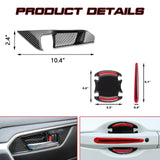 Set Red Inner + Exterior Door Handle Bowl Cover Trim For Toyota Rav4 2019-2024