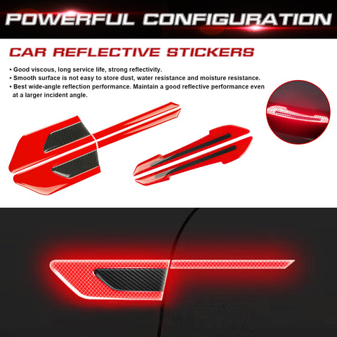 Car Side Door Marker Rearview Mirror Edge Protector Guard Cover Sticker Set, Carbon Fiber Pattern w/ Reflective Safety Strip (Red)