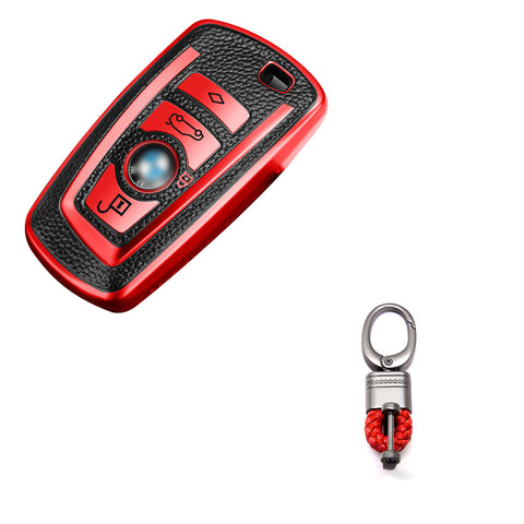 Red Full Cover Smart Key Fob Exact Fit Cover w/Keychain For BMW F20 F21 F22 F25 F30 F31