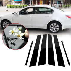 6pcs Glossy Black Exterior Window Pillar Posts Molding Overlay Pre-Cut Side Door Trim Piano Cover Trims For Honda Accord Sedan 2008 2009 2010 2011 2012