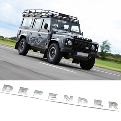 Auto Front Hood Logo Emblem DEFENDER Letter Badge for Land Rover - 1 Set Matte Silver Chrome/ Black ABS