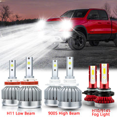 LED Headlight High Low Beam Fog Light Bulb Package Set for Dodge Ram 1500 2500 3500 4500 5500 2009-2018, Extremely Super Bright LED Headlight Fog Lamp White 6000K