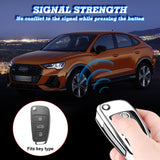 Soft TPU Flip Remote Key Fob Case Cover for Audi A1 A3 A4 A5 A6 Q2 Q3 Q7 TT S3 R8 3-Buttons Flip Key, Silver