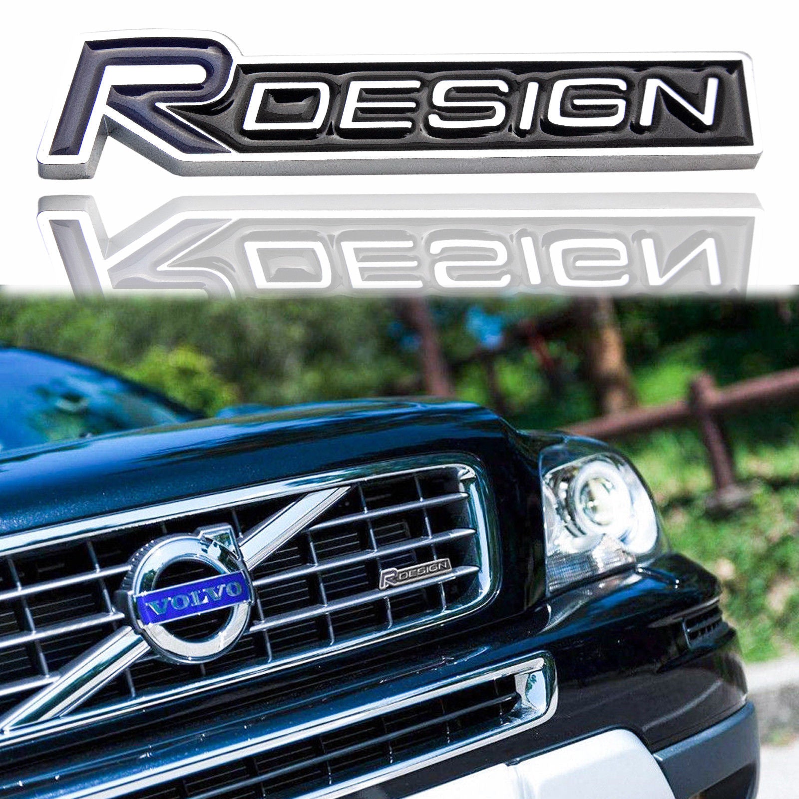 Volvo R Badge Rear Silver/Black Metal R-Design Letter Emblem Trunk Lid Side Fender Decal ...
