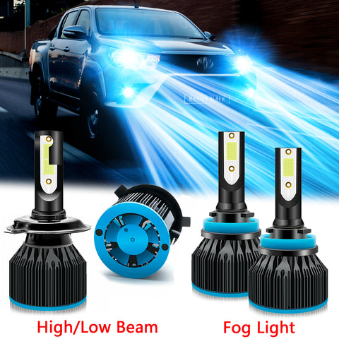 4pcs Ice Blue LED Headlight High Low Beam Fog Light Bulb Combo Kit 8000K for Toyota Tacoma 2012-2015