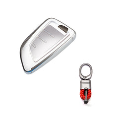 Silver TPU Remote Smart Key Fob Shell Holder w/ Keychain For BMW 2 3 5 6 7 Series