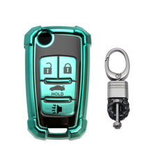 Xotic Tech Green TPU w/ Printed 4-Button Key Fob Shell Cover Case w/ Black Keychain, Compatible with Chevrolet Camaro Cruze Malibu, Buick Encore, GMC Terrain Smart Keyless Entry Key