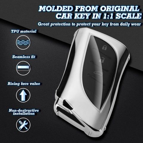 Silver TPU Full Protect Remote Control Key Fob Cover For Lexus ES350 2018-2022