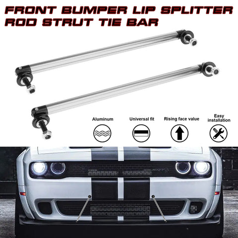 2pc Adjustable 7.87'' Front Bumper Lip Splitter Diffuser Strut Rod Tie Bars Compatible with Most Vehicles [Silver]