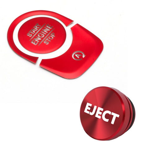 Red Aluminum Engine Start + Cigarette Lighter Eject Button Trim For Mercedes A