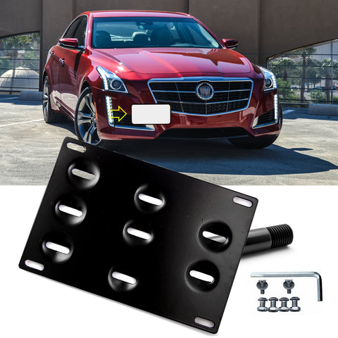 Set Black Sporty Racing Front Tow Hook License Plate Bumper Mounting Bracket Kit for Cadillac CTS CTS-V 2008-2013 - No Drill