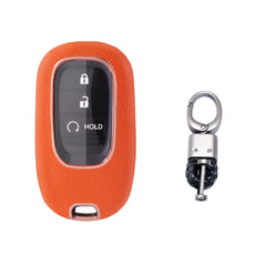 Orange TPU w/Leather Texture Full Protect Remote Key Fob w/Keychain For Honda Accord 2022+