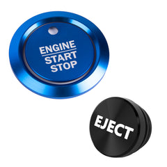 Blue Aluminum Engine Start + Black Cigarette Lighter Eject Button Trim For Ford