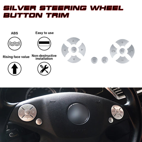 Car Interior Steering Wheel Button Decoration Cover Trim,Compatible with Mercedes C E S GLK-Class,W204 W212 W221 X204 (Chrome)