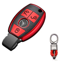 Full Protection Red Smart Key Fob Cover Case Shell w/Keychain For Mercedes Benz 3 Button