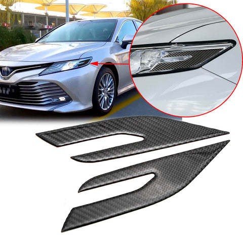 Carbon Fiber Style Front Headlight Eye Edge Cover Trim for Toyota Camry 2018-2020, Sporty Racing Car Headlight Eyelid Eyebrow Molding Decoration