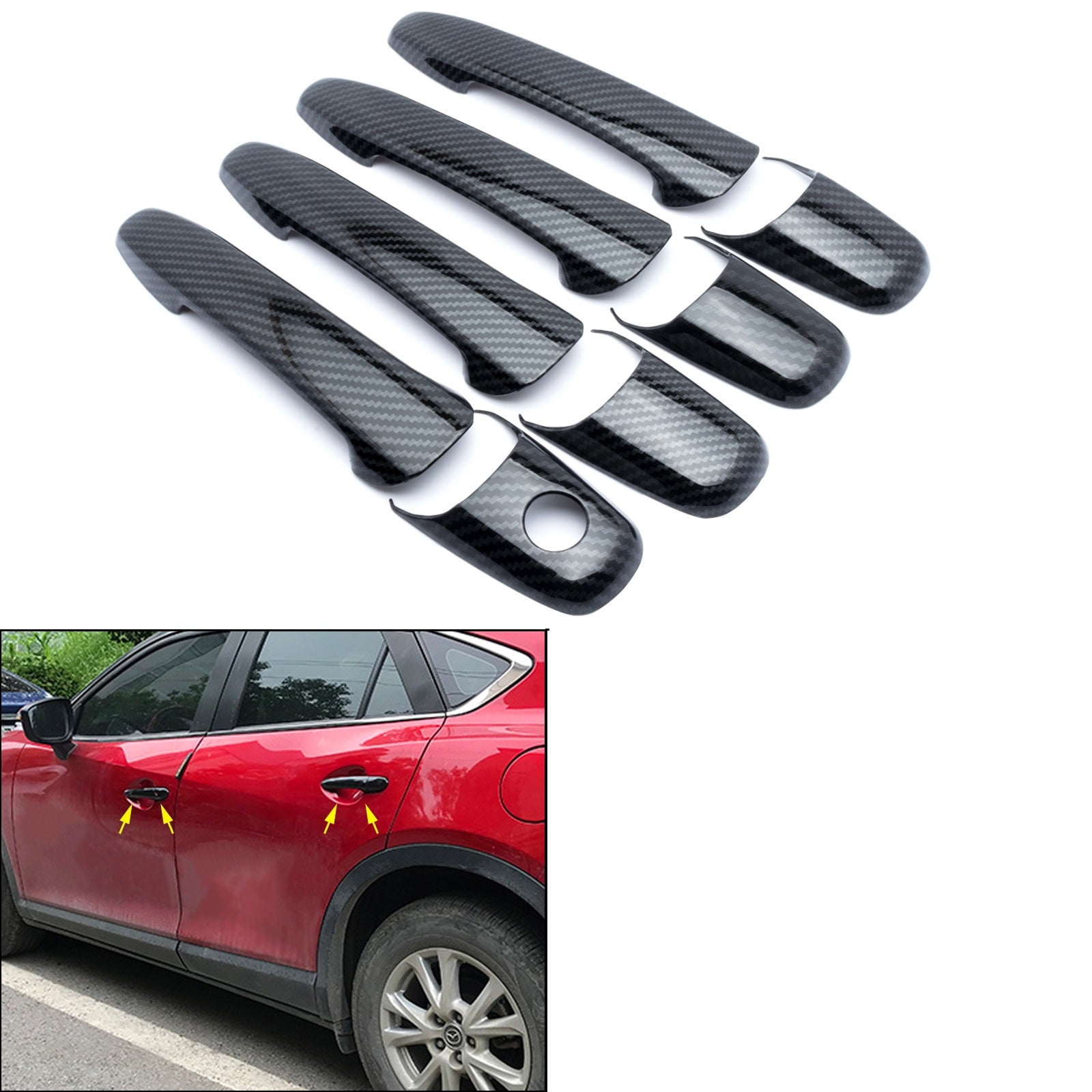 New Carbon Fiber Look Car Door Handle Protector Cover Trim for Mazda 2
