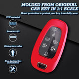 Xotic Tech Red TPU Key Fob Shell Full Cover Case w/ Keychain, Compatible with Hyundai Sonata Tucson Santa Fe Smart Keyless Entry Key