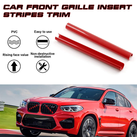 Front Grille Insert Trims Stripes, Front Center Kidney Grilles Trim Compatible with BMW X3 X4 X5 F25 G01 G02 G05(Red)