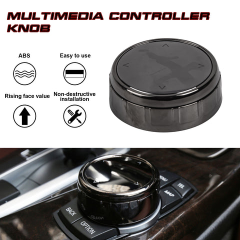 Console Multimedia Knob Switch Button Cover Trim Stickers Compatible with BMW 1 2 3 4 5 7 X1 X3 X4 X5 X6 7-Button iDrive (Black)