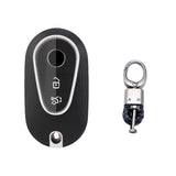Black TPU w/Leather Texture Full Protect Remote Key Fob w/Keychain For Mercedes S-Class 2020+