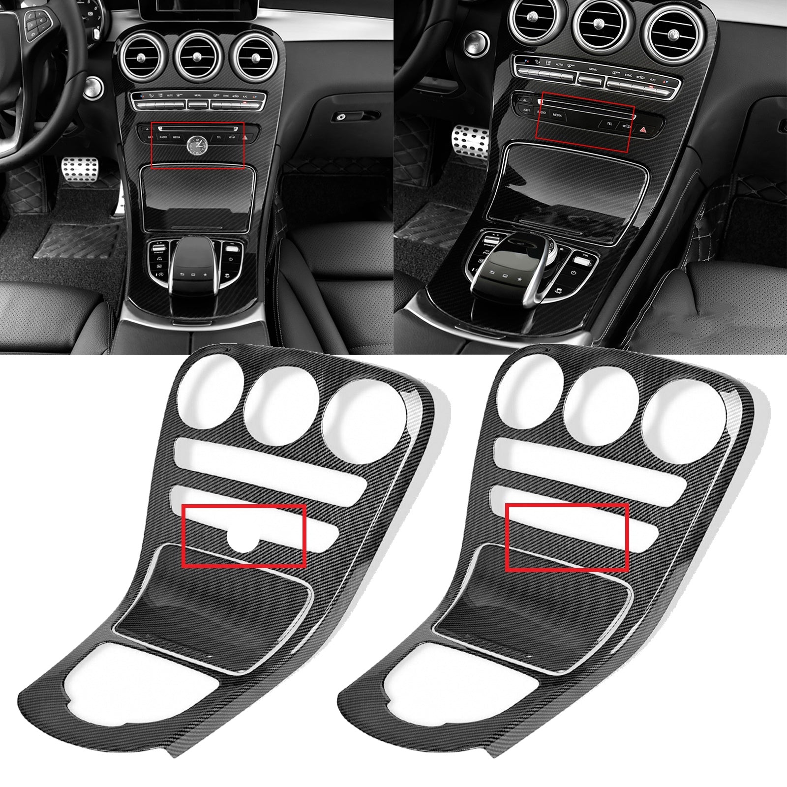 Car Center Console Panel Cover Trim For Mercedes Benz C-class W205 C180l  C200 C300 2015-2018 Abs Carbon Fiber Sticker Decoration