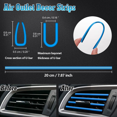 10pcs Car Accessories Interior Soft PVC AC Air Conditioner Outlet Overlay Strip Decoration Cover Trim Kit Universal Fit, Blue