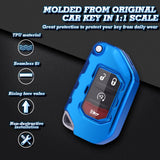 Blue Anti-dust Folding Remote Folding Key Case Skin For Jeep Wrangler 2018-2021