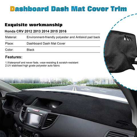 Center Console Dashboard Mat Pre-Cut Non-Slip Sunshield Sun Glare Protector Dash Carpet Pad Black Cover Compatible with Honda CR-V CRV 2012-2016