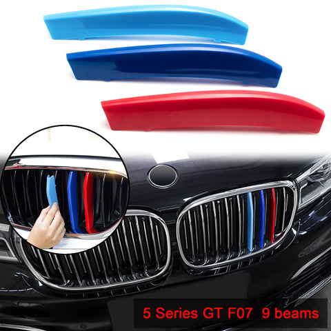 3pcs M-Colored Sporty Grille Kidney Insert Trims for BMW 5 Series GT F07 2009-2017 (9 beam bars)