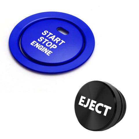 Blue Alloy Engine Start + Black Cigarette Lighter Eject Button Cover For Toyota