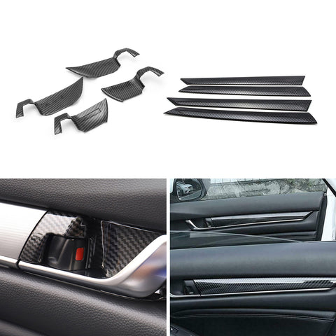 8x Carbon Fiber Inner Door Panel + Door Handle Bowl Cover For Honda Accord 18-22