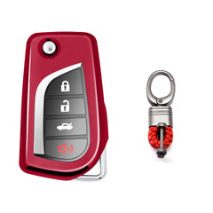 Red TPU Shockproof Flip Key Fob Case For Toyota Auris Corolla Yaris 2/3/4 Button