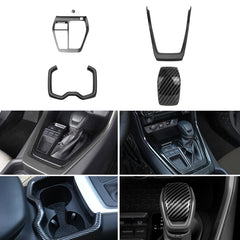 Set Carbon Fiber Style Center Console Gear Shift Box Water Cup Holder Accessories Cover Trim Combo Kit, Compatible with Toyota Rav4 2019-2024