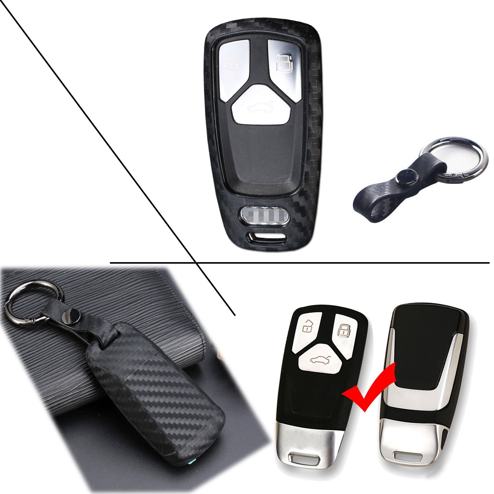 Metal Carbon Fiber TPU Car Key Cover Case Shell Fob for BMW