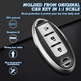 3 Button Silver TPU Key Fob Cover Case Holder Protect w/ Keychain For Nissan Rogue Pathfinder