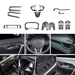 Set Dashboard Instrument AC Control Door Strip Handle Bowl Window Switch Side Air Vent Steering Wheel Overlay Accessories Cover Trim Combo Kit, Compatible with Toyota Rav4 2019-2024