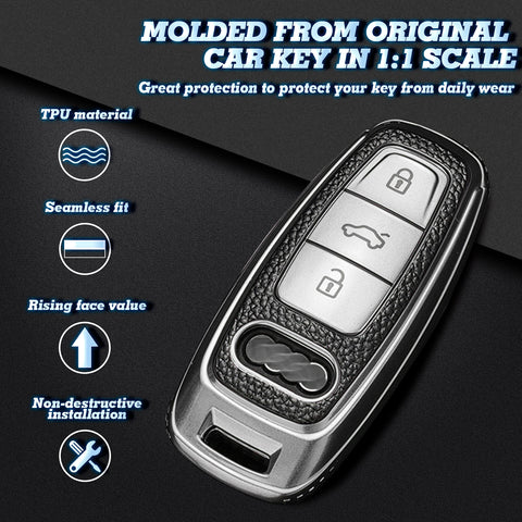 Silver TPU Leather Full Protect Remote Smart Key Fob Cover For Audi A6L A7 A8