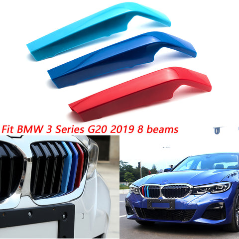 Exact Fit M-colored Sporty Kidney Grille Insert Trim Stripe for BMW 3 Series G20 2019 2020 (8 Beam Bars)