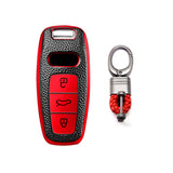 Xotic Tech Red TPU Grainy Leather Texture Key Fob Shell Cover Case w/ Keychain, Compatible with Audi A3 A6 A7 A8 E-Tron S3 S6 RS6 S7 RS7 Q7 SQ7 Q8 SQ8 3-Button Smart Keyless Entry Key